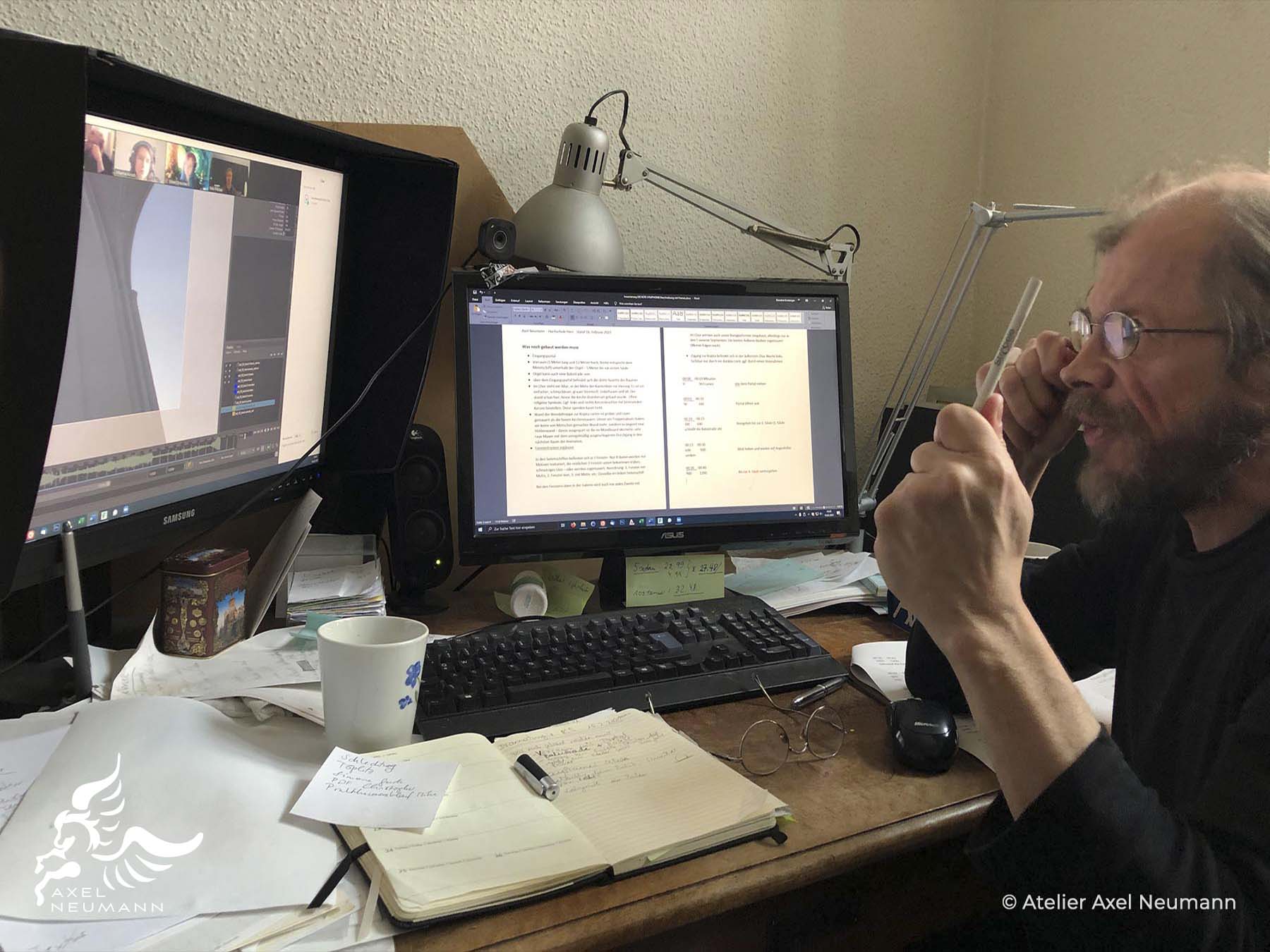 Axel Neumann at work Computeranimation Hochschule Harzb 2022